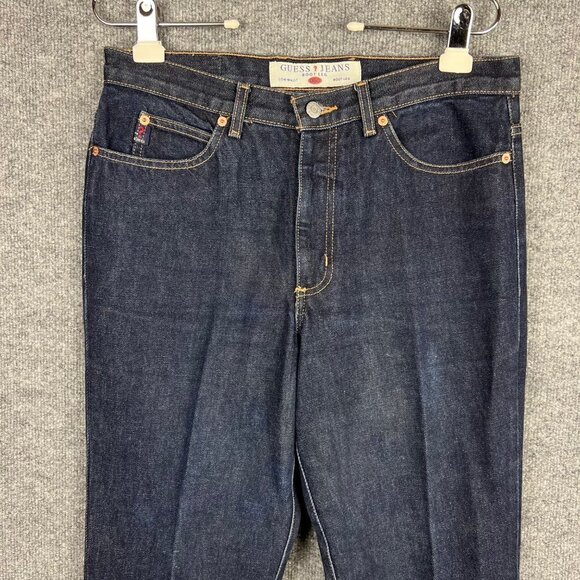 Vintage Men's Guess Jeans Boot Leg Low Waist Sz 32 Dark Wash Blue - Picture 4 of 9